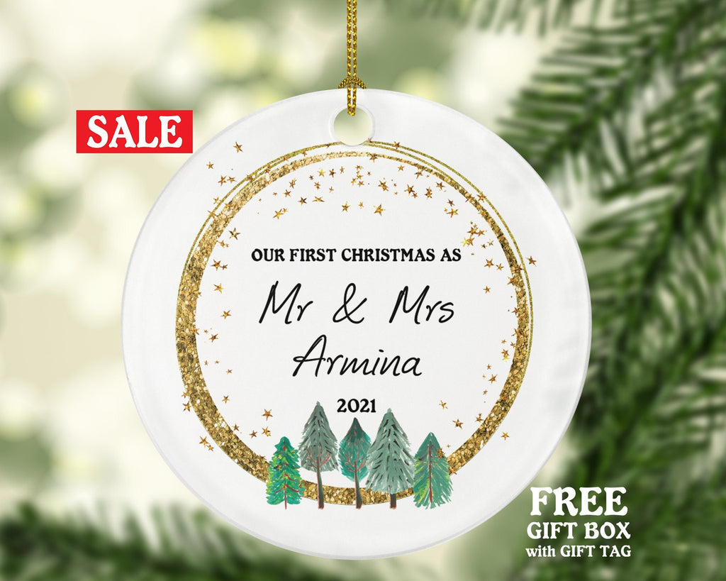Our First Christmas as Mr & Mrs Married Couple Christmas Ornament Personalized - Newlywed Mr. and Mrs. Custom Gift