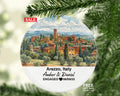 Personalized Arezzo Italy Christmas Ornament Medieval Towers, Piazza Grande, Mr & Mrs Wedding, Engagement, or Honeymoon Keepsake to Couples