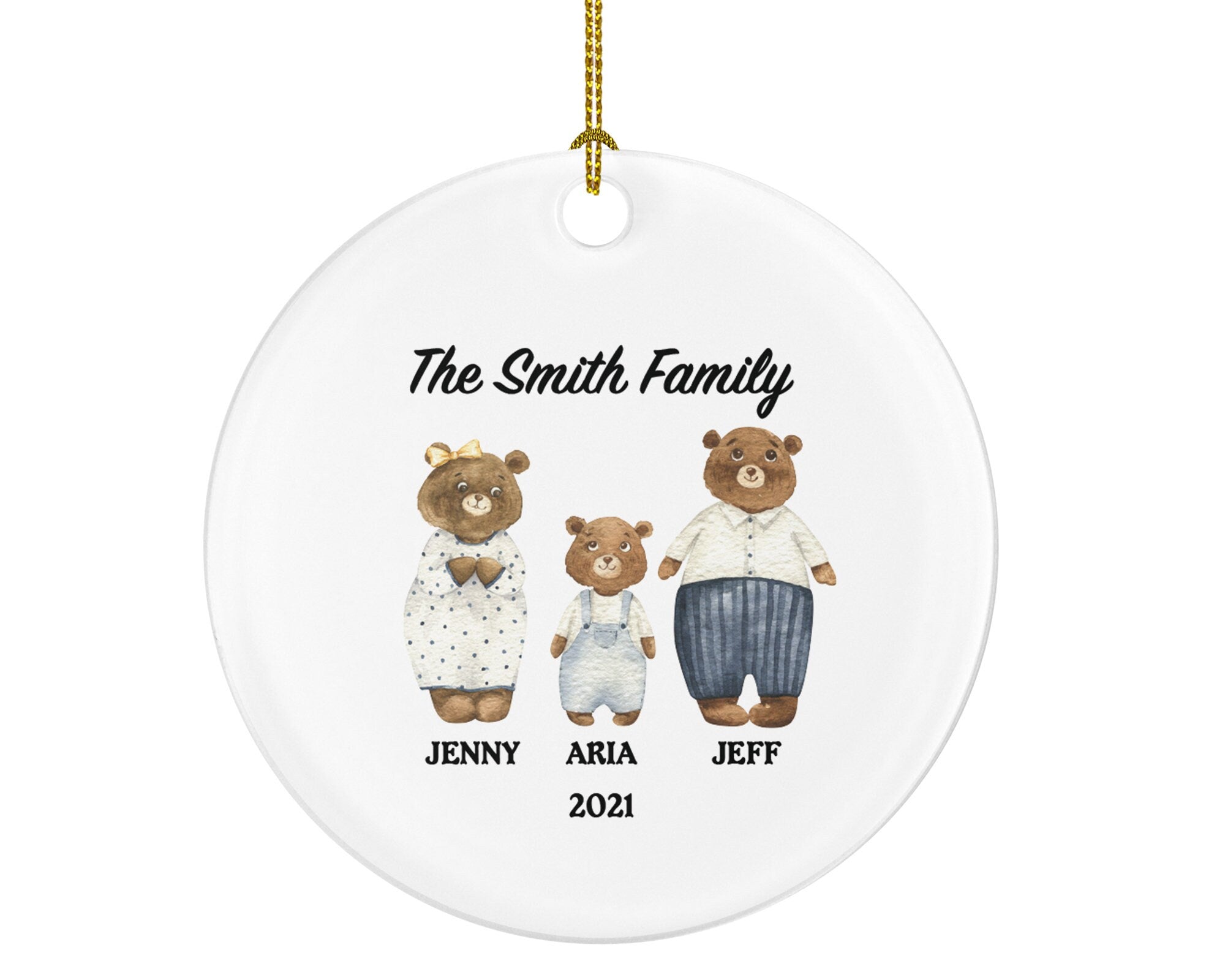 Family of 3 Christmas Ornament Personalized - Parents Mother Father Child Mom Dad Gift - Teddy Bear Family