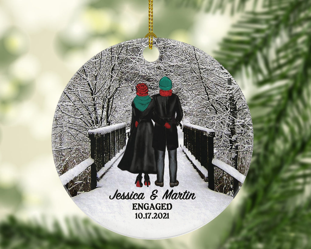 Engagement Christmas Ornament - Engaged Personalized Engagement Announcement Our First Christmas - Couple Gift - Custom Date and Name