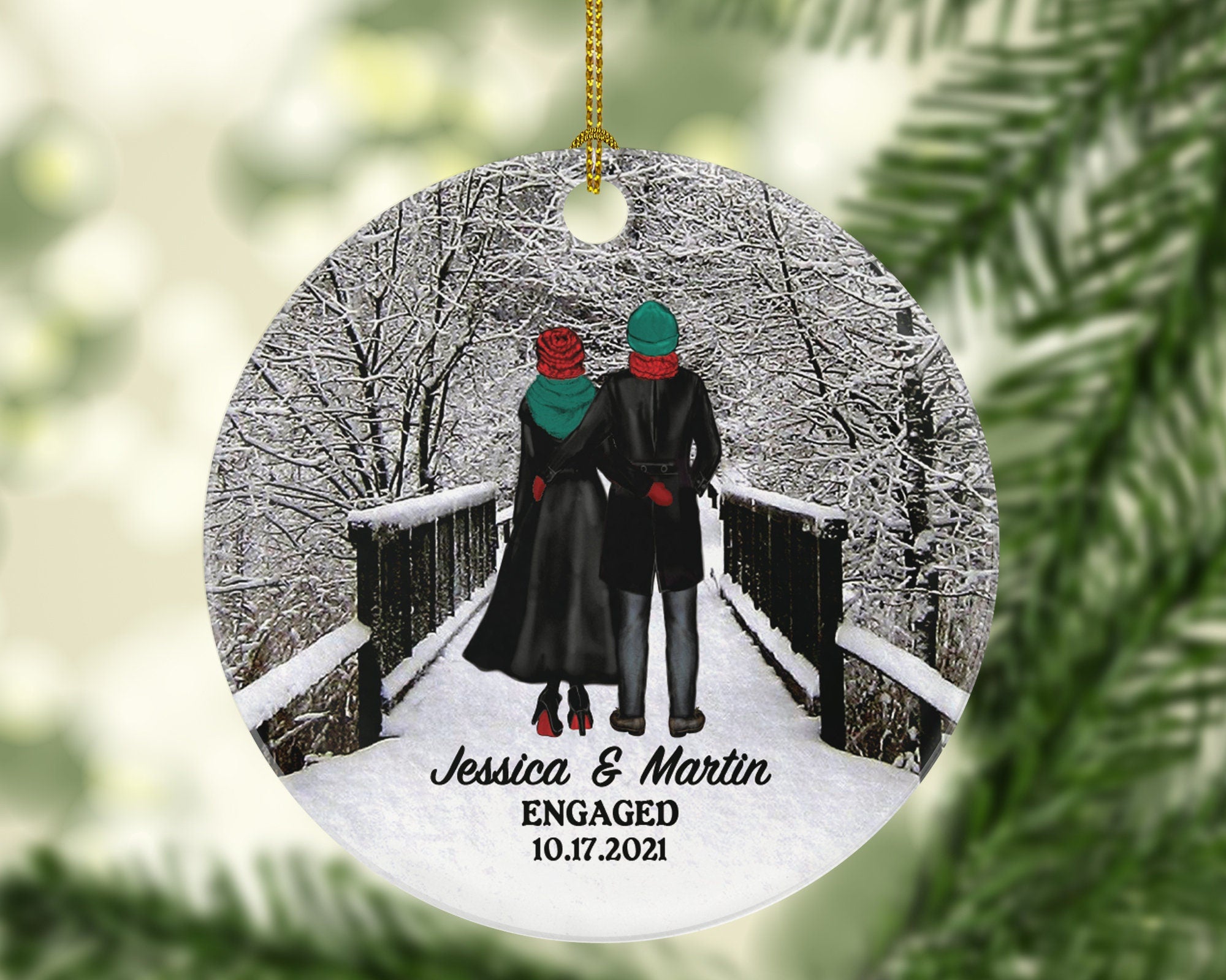 Engagement Christmas Ornament - Engaged Personalized Engagement Announcement Our First Christmas - Couple Gift - Custom Date and Name
