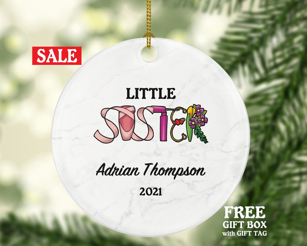 Little Sister Personalized Christmas Ornament, Best Sister Ever Gift from Sibling