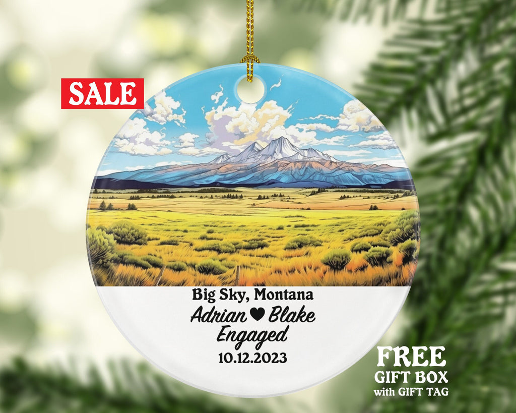 Big Sky Montana Christmas Ornament, MT Engaged Married Family Together Couple Travel Honeymoon Wedding Engagement Marriage