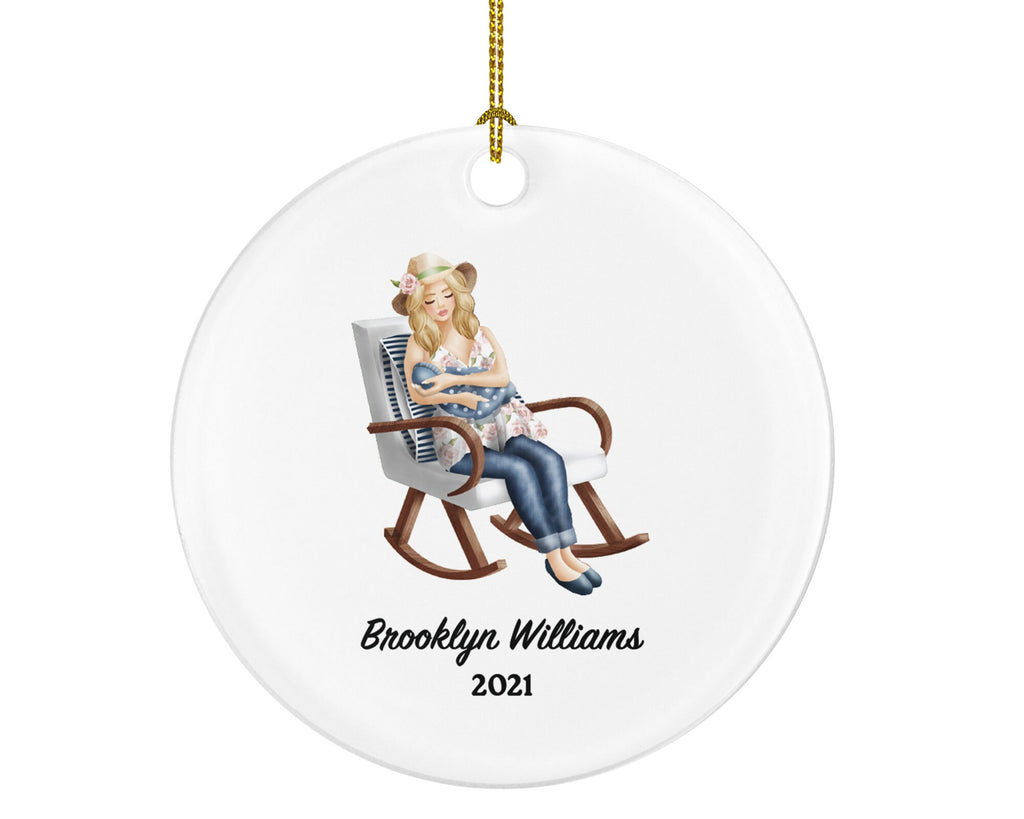 Baby and Female Girl - Babysitter Big Sister or New Mom Christmas Tree Ornament Personalized, Best Nanny Gift, #1 Babysitter Custom Holiday
