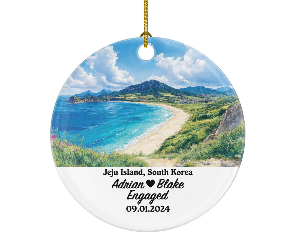 Jeju Island Christmas Ornament Personalized - South Korea Engaged Married Family Together Couple Travel Honeymoon Engagement Marriage