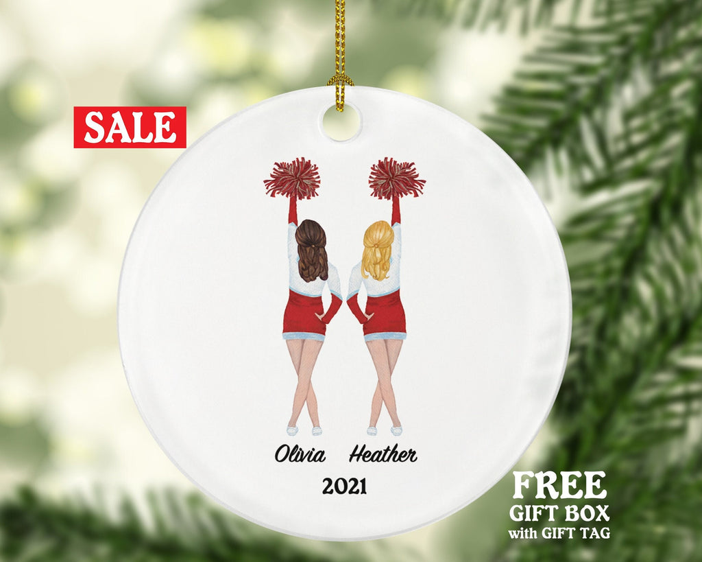 Cheerleader Female Girl Friends Personalized Ornament - BFF Besties Sisters Christmas Gift for Dancer Dance Portrait Do Perform Cheer