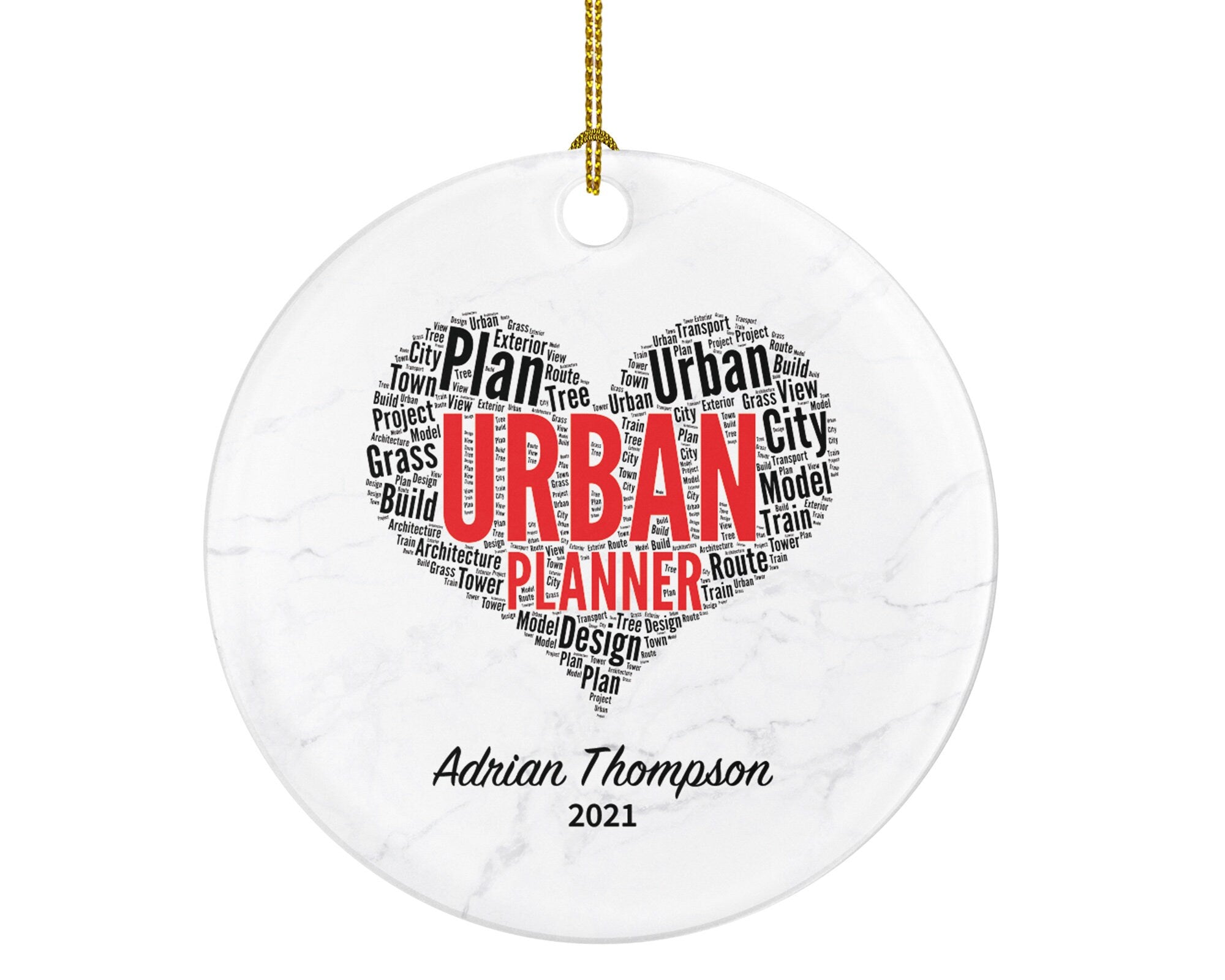 Urban Planner Christmas Ornament Personalized - City Region Planner Gift - Custom Name Year