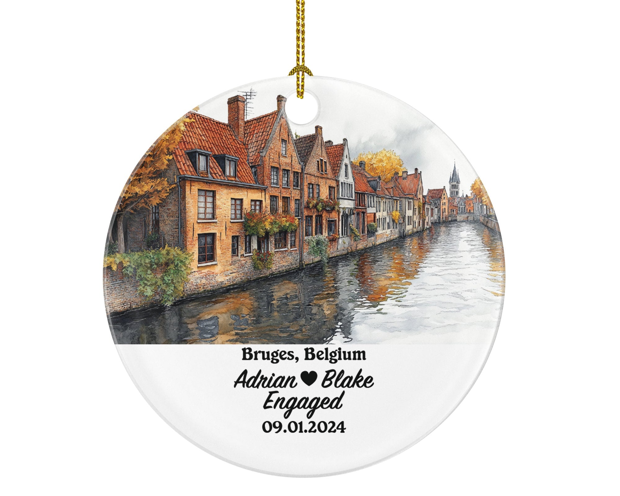 Bruges Christmas Ornament Personalized - Belgium Engaged Married Family Together Couple Travel Honeymoon Engagement Marriage
