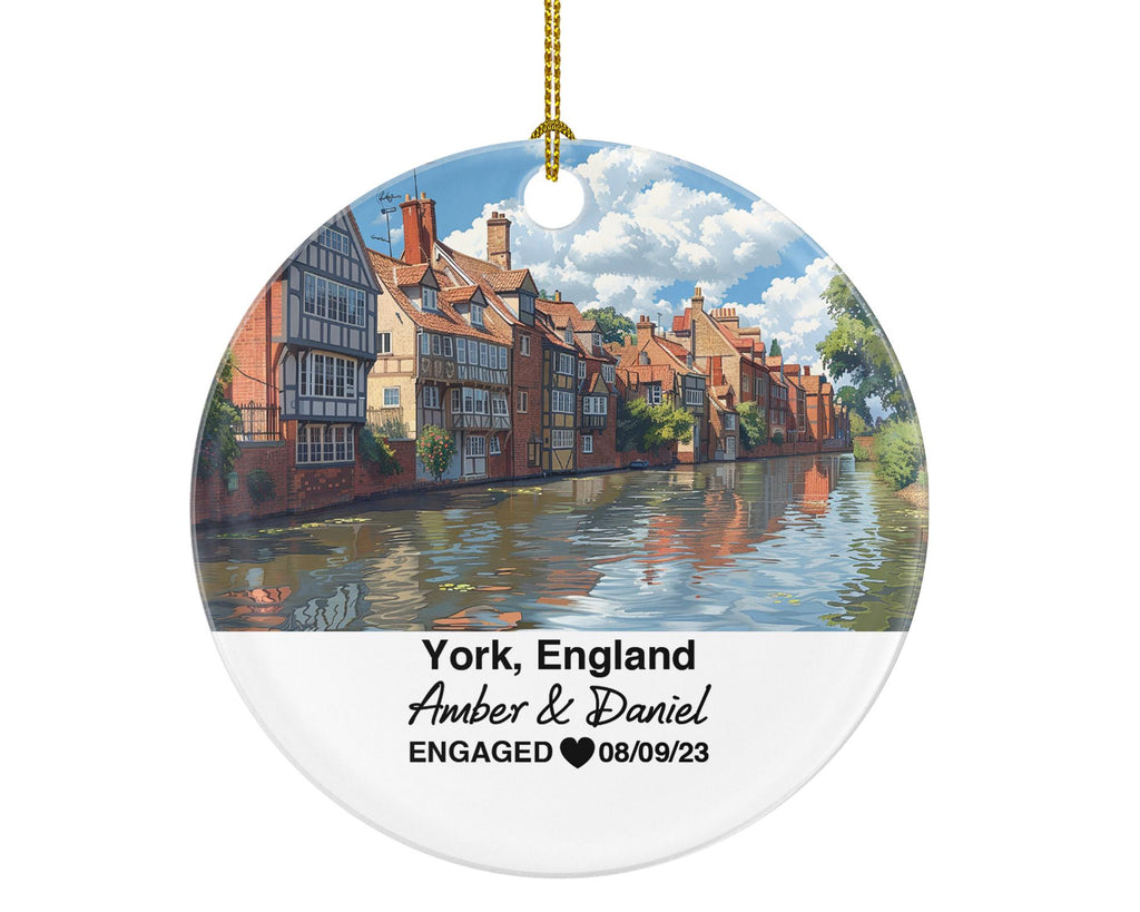 York England Ceramic Christmas Ornament – Personalized United Kingdom Keepsake, Custom Couple Gift for Wedding or Honeymoon