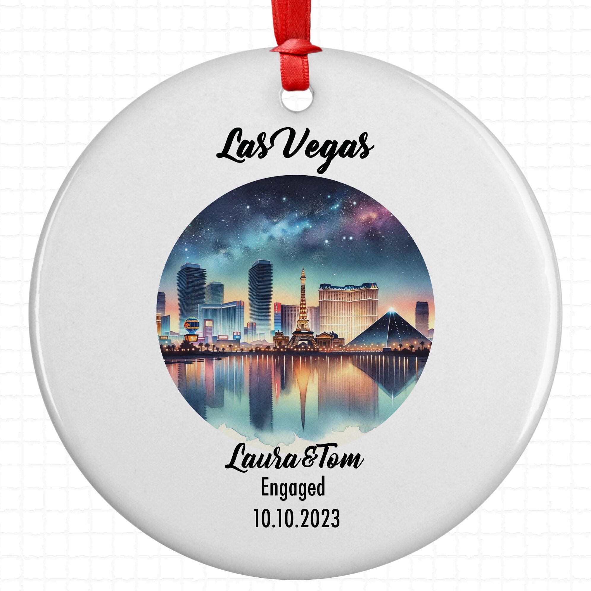 Las Vegas Ornament, Engagement, Married, Travel, Gift for Engaged Couple, Engagement Gift, Trip, Vacation Souvenir