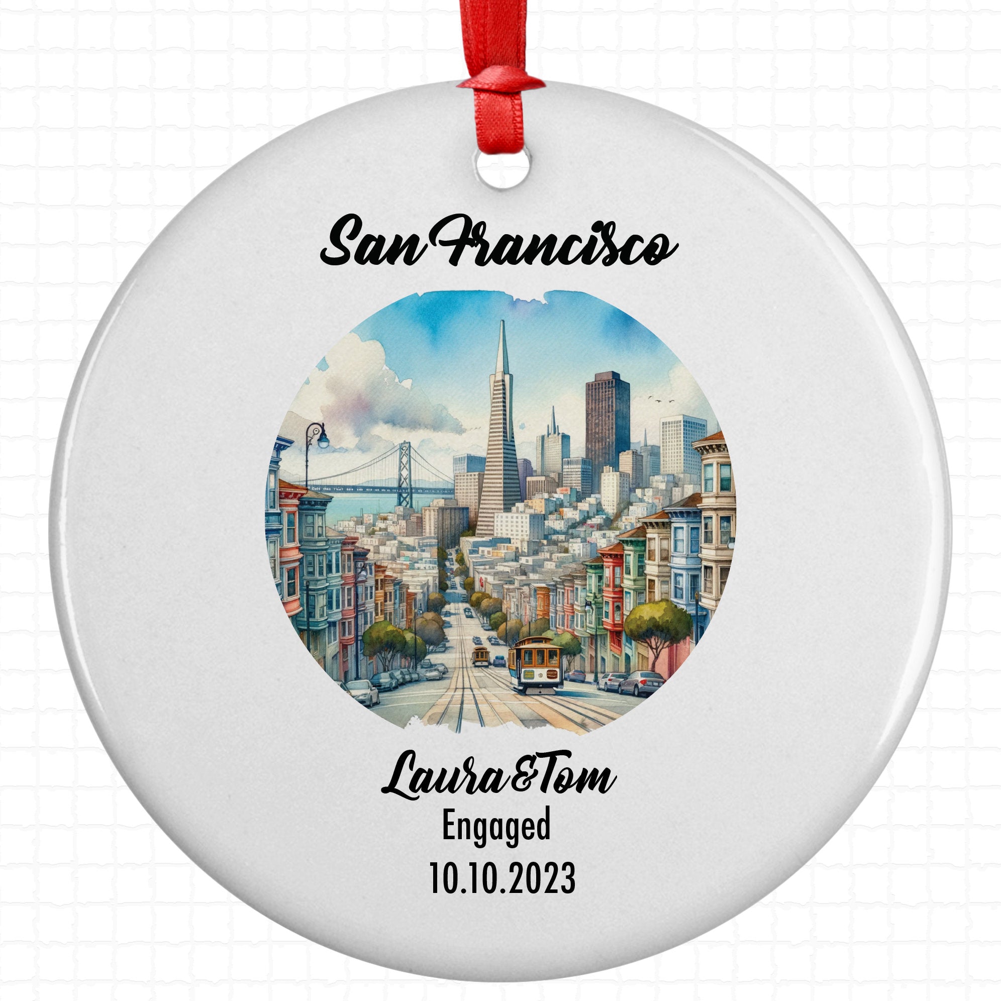 San Francisco Ornament, Engagement, Married, Travel, Gift for Engaged Couple, Engagement Gift, Trip, Vacation Souvenir