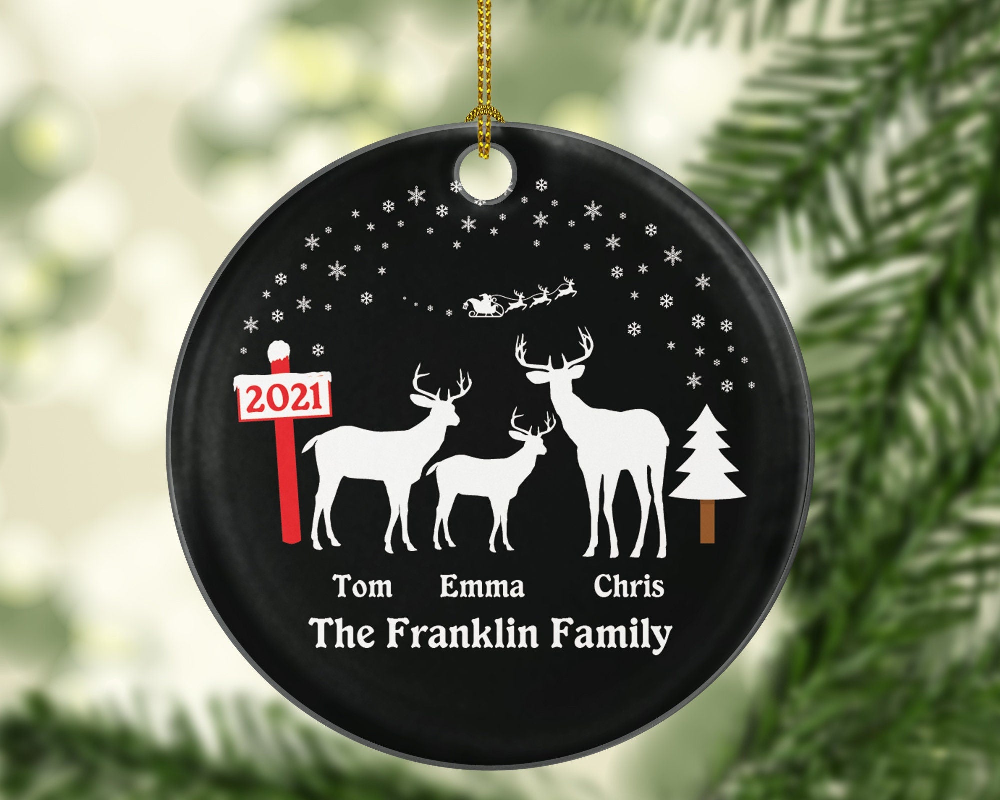 Family of 3 Personalized Christmas Ornament Three Xmas Reindeer Deer Mother Father New Baby Girl Boy Children Kids Wife Husband Name Gift