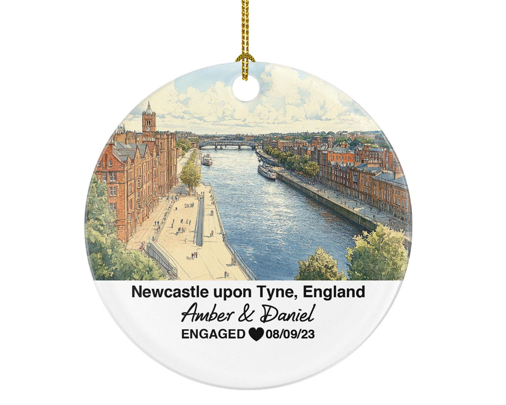 Newcastle upon Tyne England Christmas Ornament – Personalized United Kingdom Keepsake, Custom Couple Gift for Wedding or Honeymoon