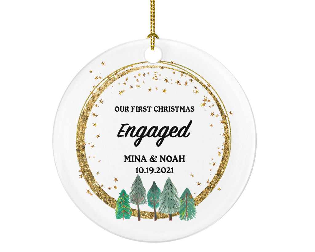 Our First Christmas Engaged Personalized Ornament - Engagement Announcement Couple Gift