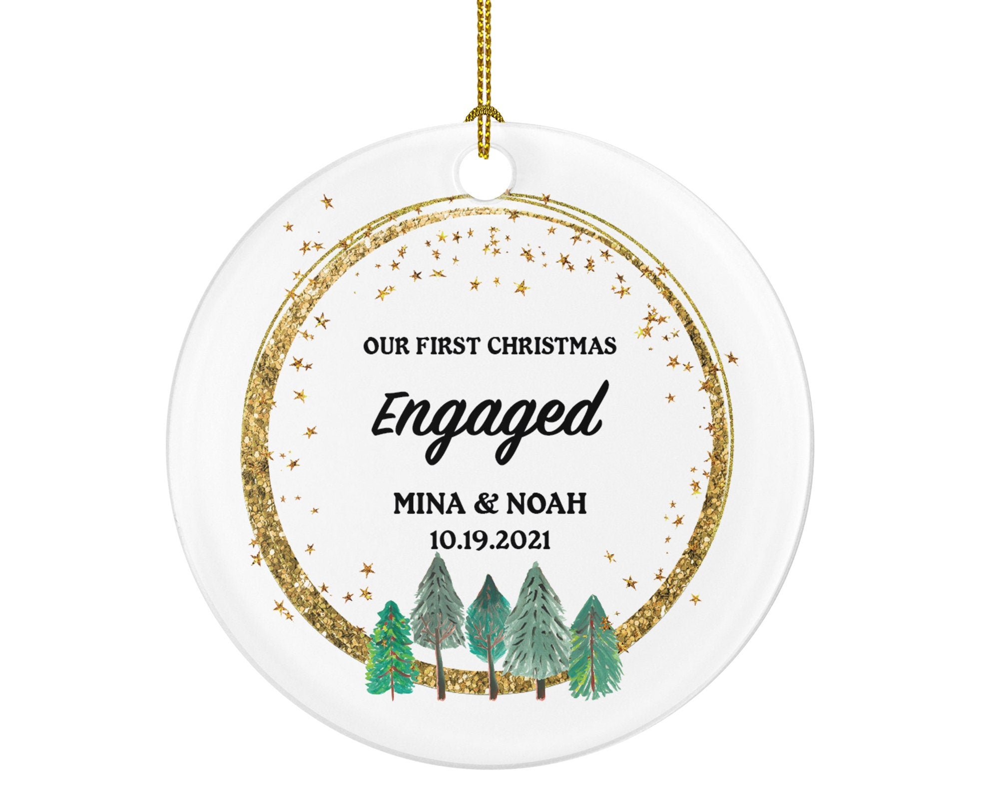 Our First Christmas Engaged Personalized Ornament - Engagement Announcement Couple Gift