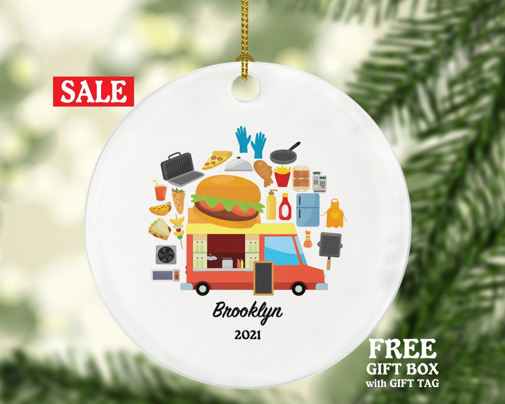 Food Truck Owner Worker Waitress Christmas Ornament - Personalized Gift for Food Truck Chef Custom Name Boss Employee Fast Food
