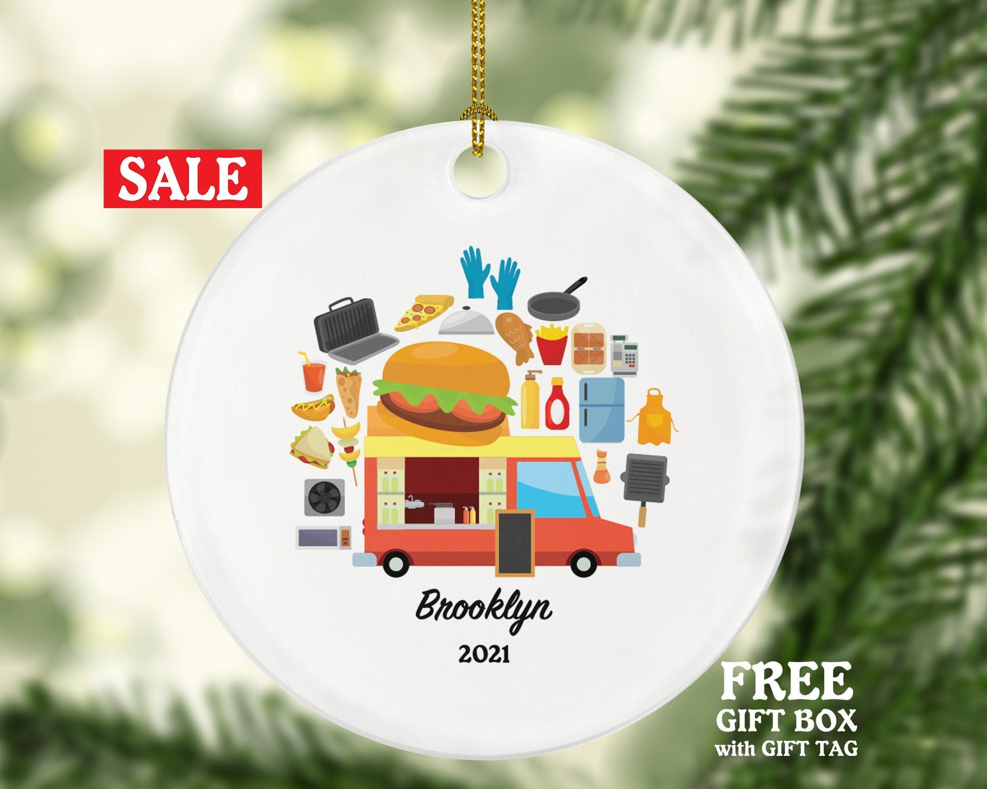 Food Truck Owner Worker Waitress Christmas Ornament - Personalized Gift for Food Truck Chef Custom Name Boss Employee Fast Food