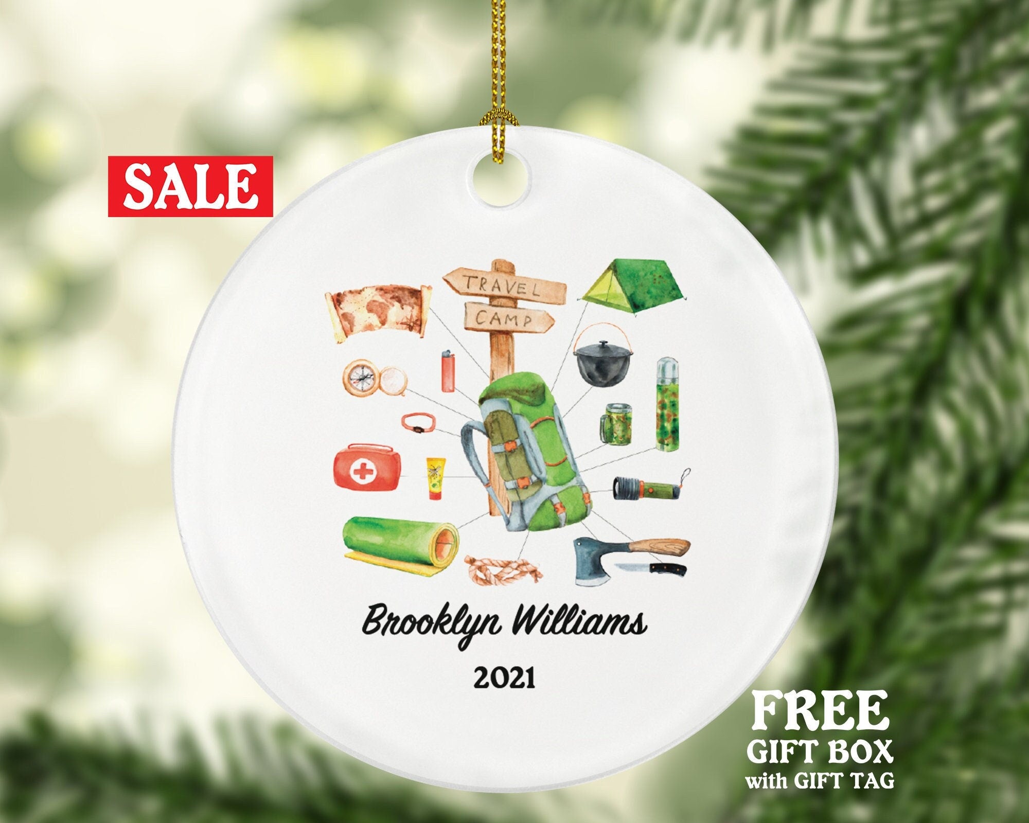 Camping Traveller Christmas Ornament - Camper Personalized Backpacker Custom Gift Vacation Trip Recreational Gift - Tent Backpack