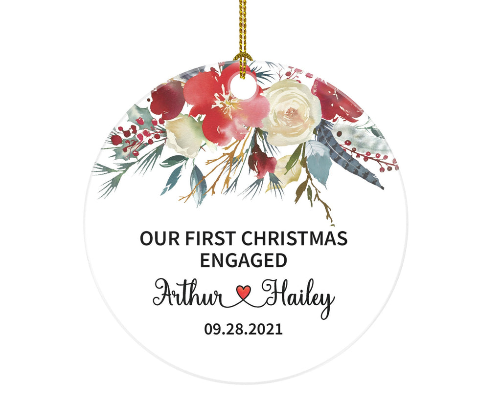 First Christmas Engaged Custom Ornament - Personalized Engagement Announcement Couple Gift - Custom Date Name - Future Husband Wife