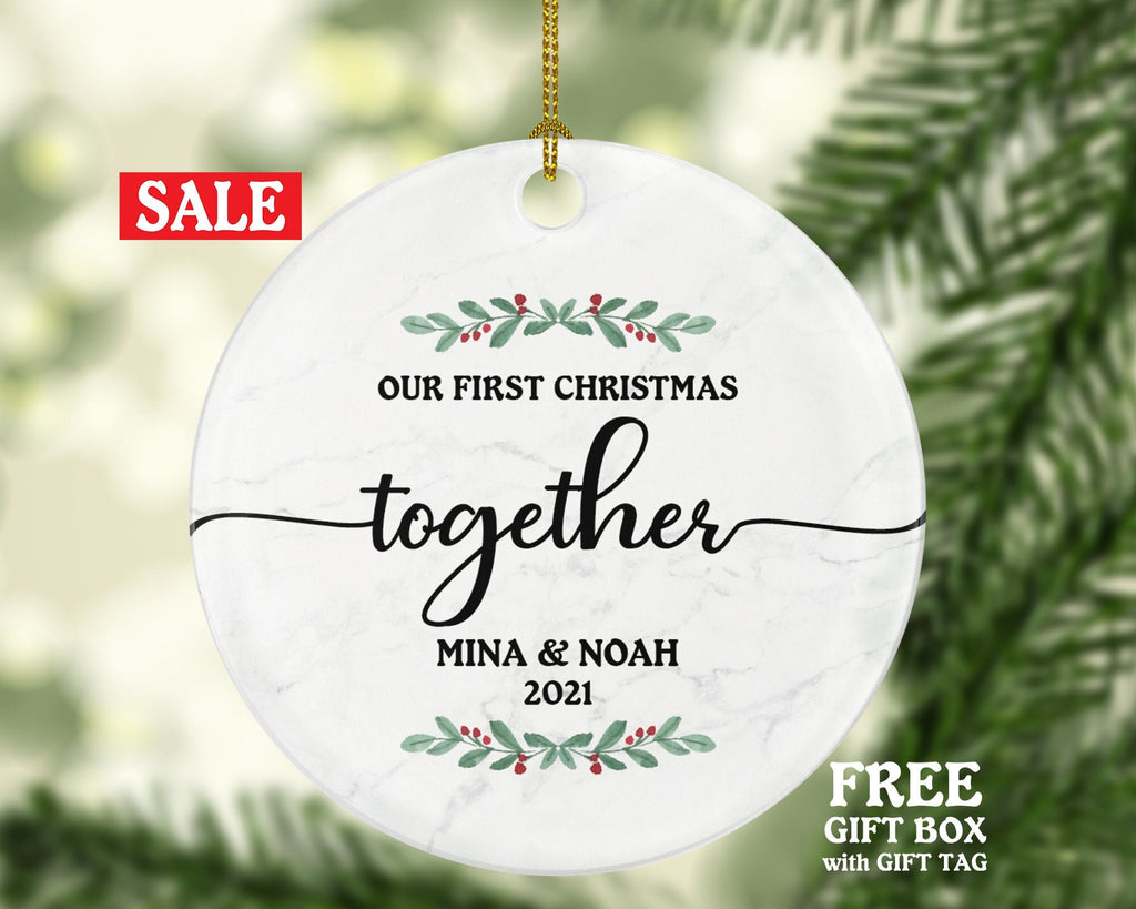 First Christmas Together Couple Christmas Ornament Personalized - Our First New Couple Gift - Custom Names and Year