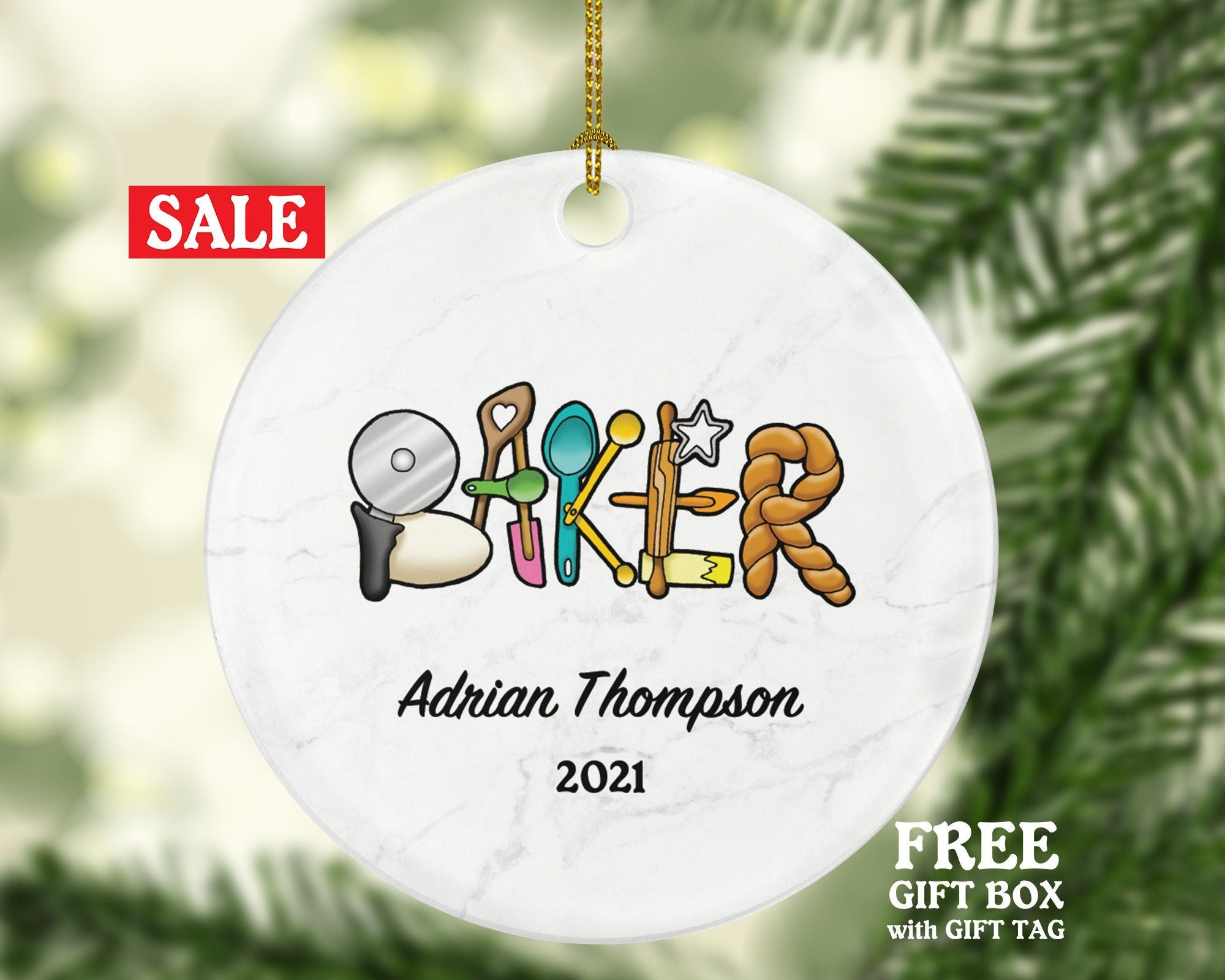 Baker Christmas Ornament Personalized - Bakery Pastry Gift for a Chef Custom Name Cook Cooker Cook Dessert Boss Employee Gift
