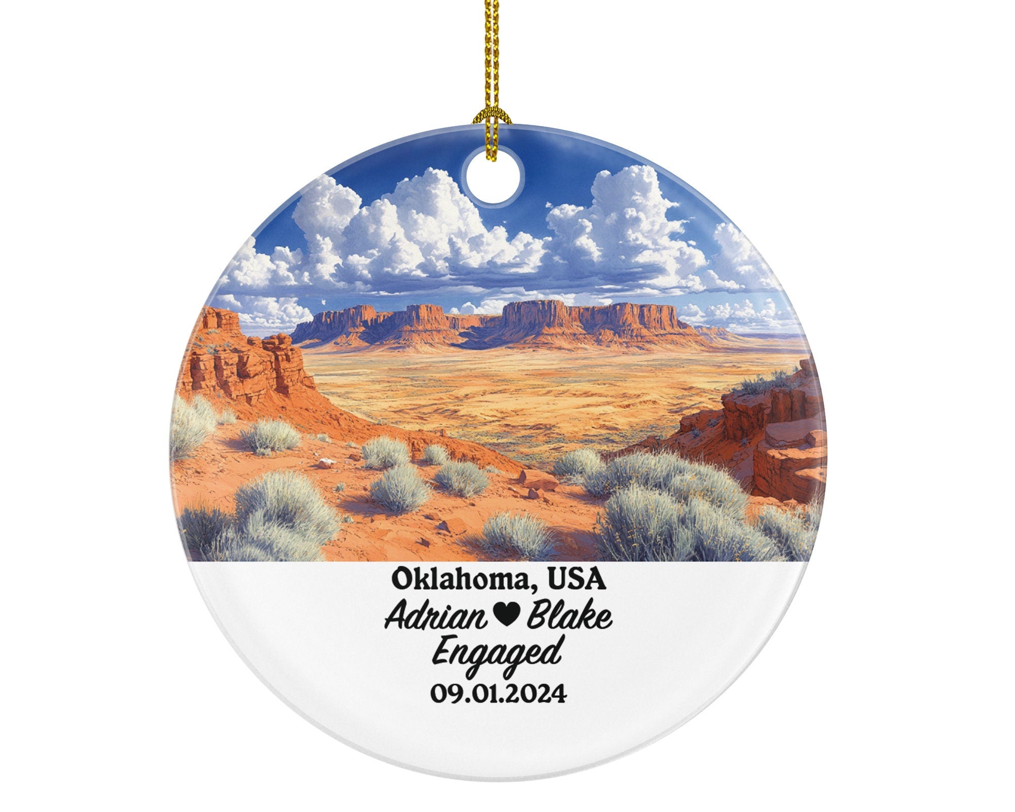 Oklahoma Christmas Ornament Personalized - OK Engaged Married Family Together Couple Travel Honeymoon Engagement Marriage