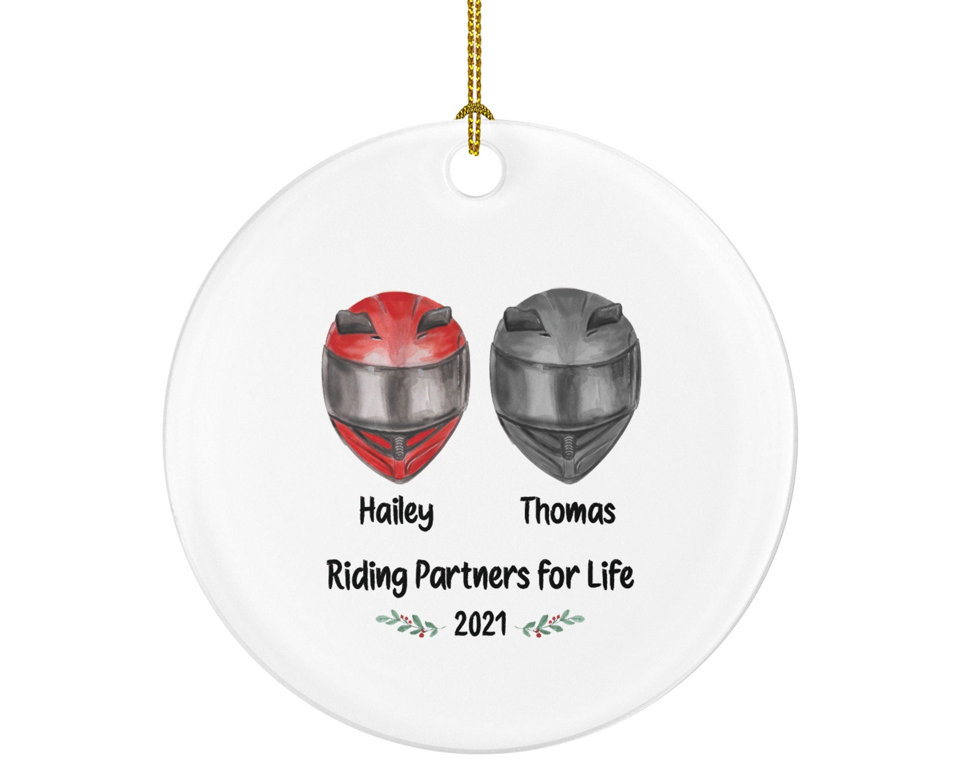 Motorcycle Dirt Bike Rider Helmet Christmas Ornament for a Couple - Custom Gift for Bikers Racer Motocross Racing Personalized