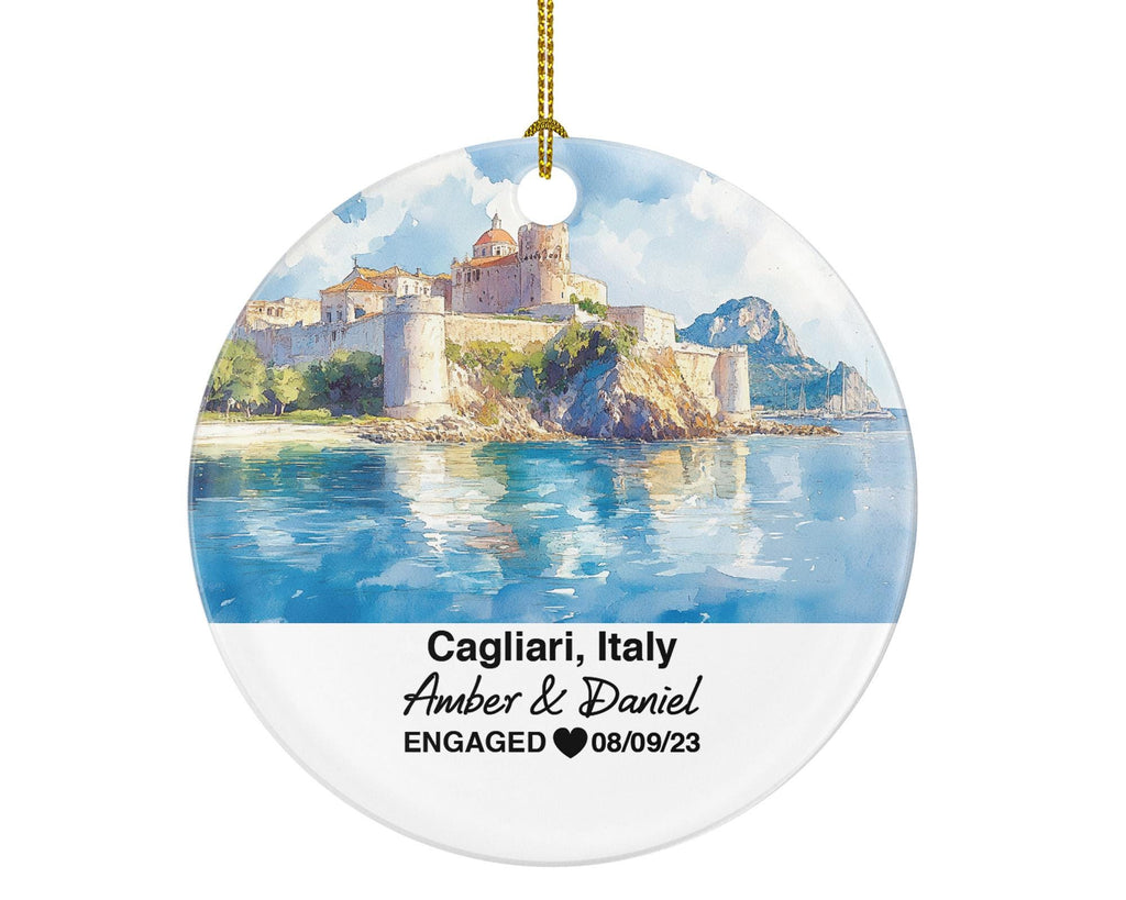 Personalized Cagliari Italy Christmas Ornament, Castello District, Custom Wedding, Engagement, Honeymoon Keepsake to Couples
