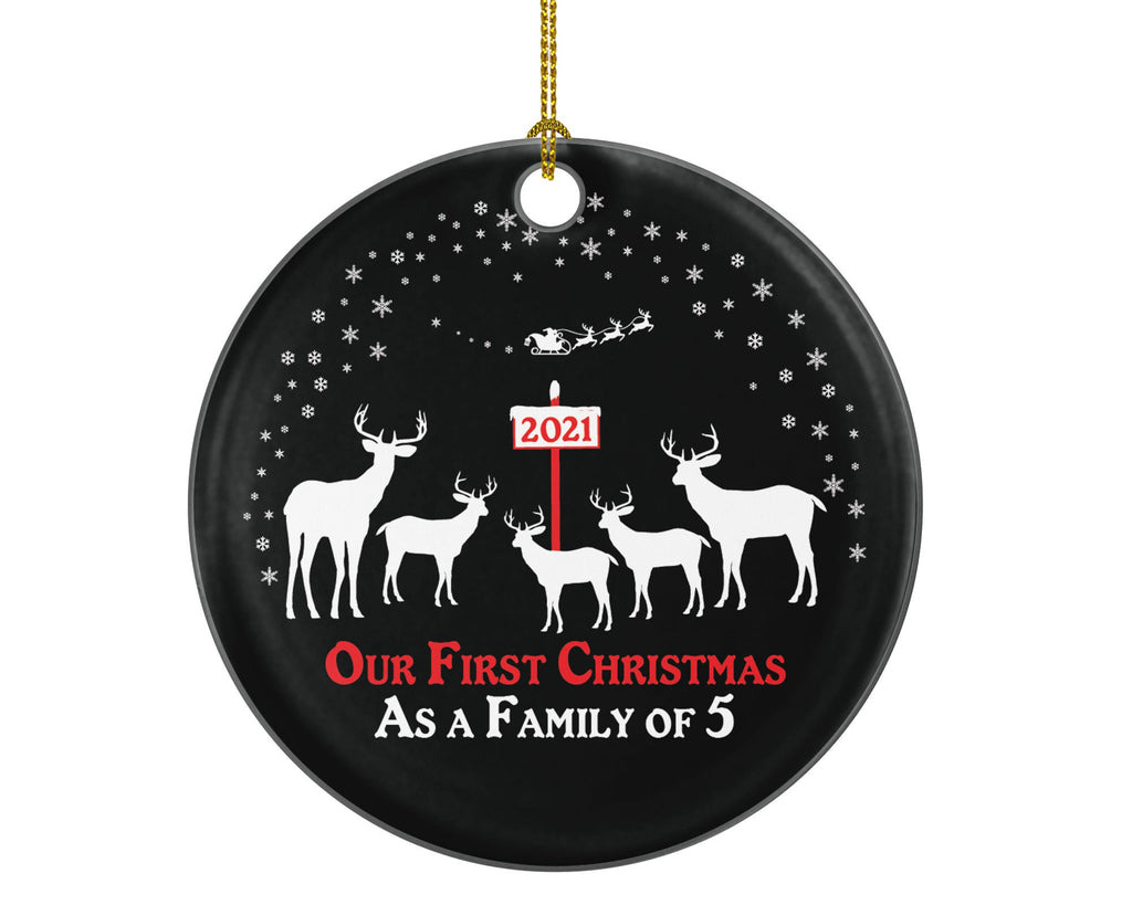 Our First Christmas As A Family Of 5 Five Ornament Deer Reindeer Kids Children Mom Dad New Mommy Daddy Baby Girl Boy Father Mother Newborn