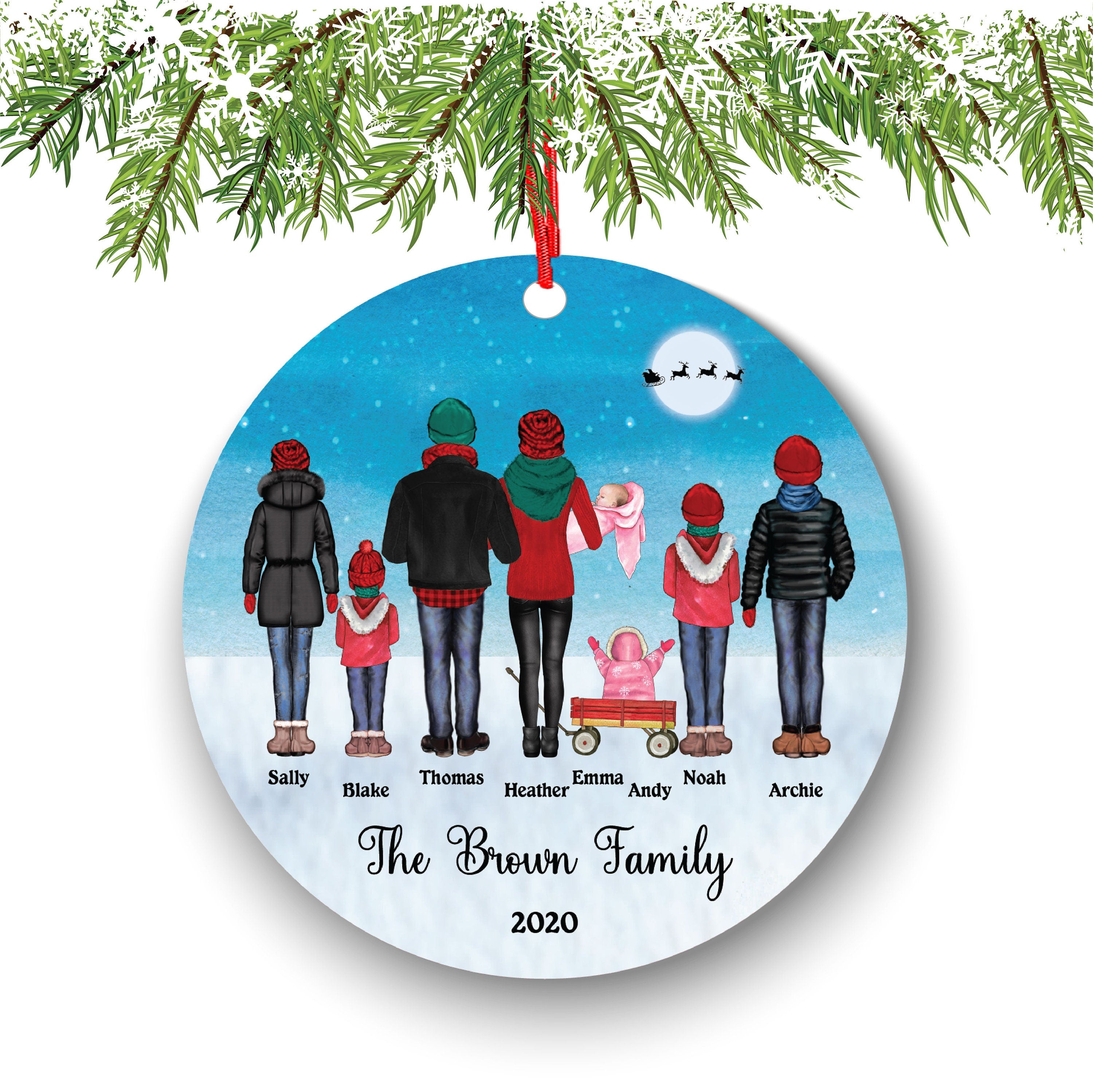 Personalized Winter Family 3 4 5 6 7 8 9 Couple Pet Parents Dog Cat Rabbit Christmas Ornament, Custom Mom Dad Lover Owner Gift Fur