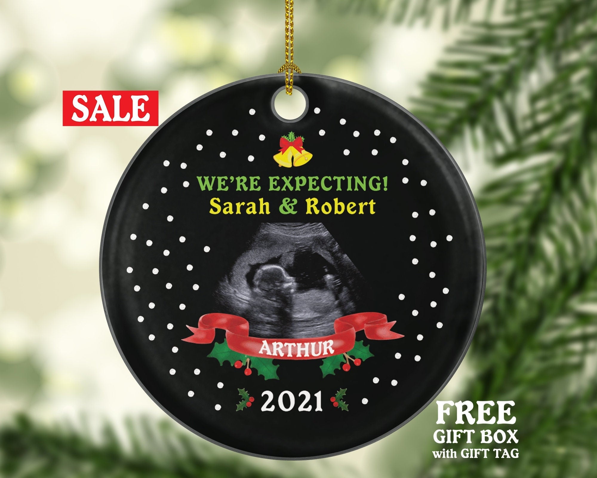 Baby's First Selfie Sonogram Photo Pregnancy Announcement Ornament We're Were Expecting Christmas New Baby Girl Boy Pregnant Parents Gift