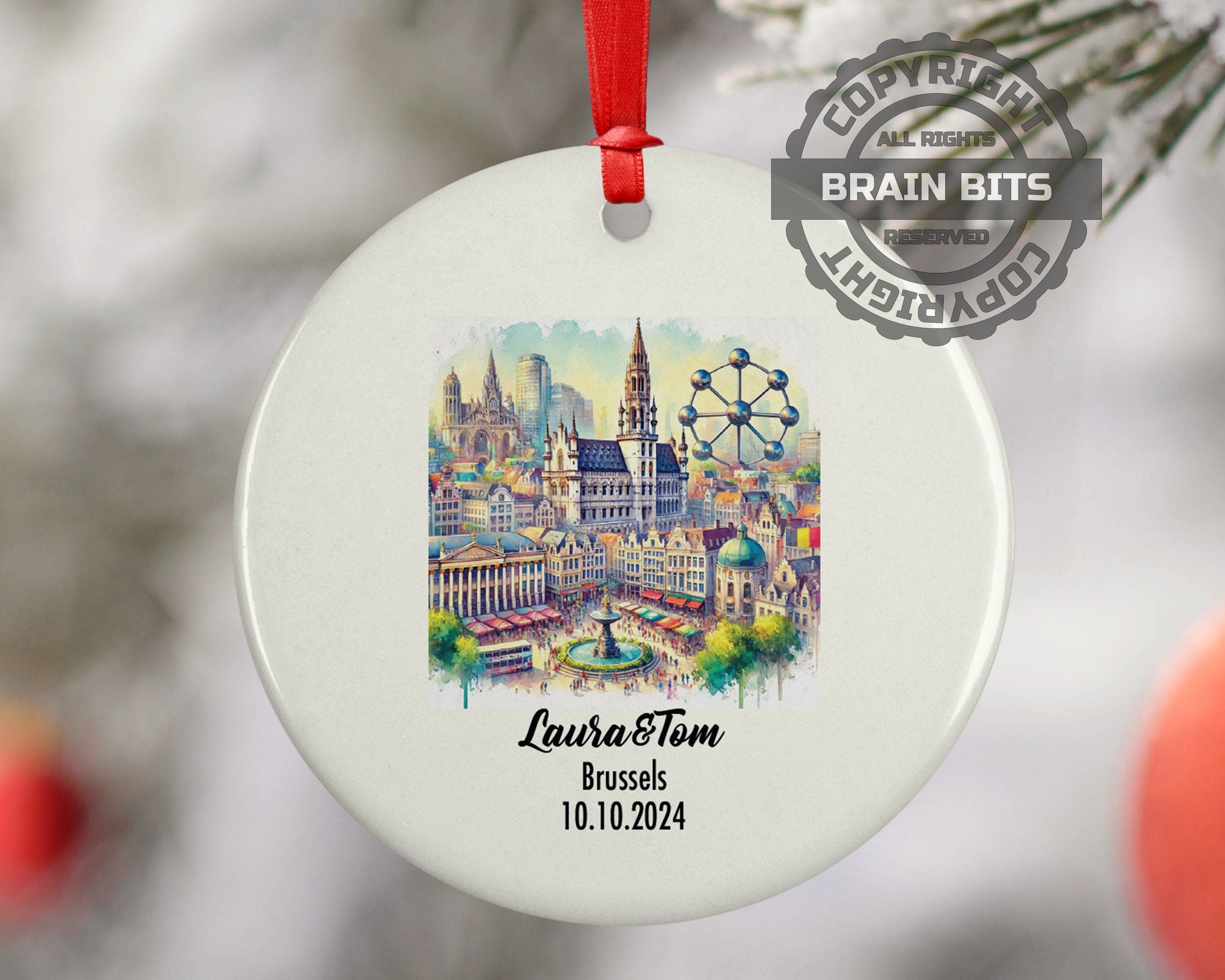 Brussels, Belgium, Ornament, Engagement, Married, Travel, Gift for Engaged Couple, Engagement Gift, Trip, Vacation Souvenir