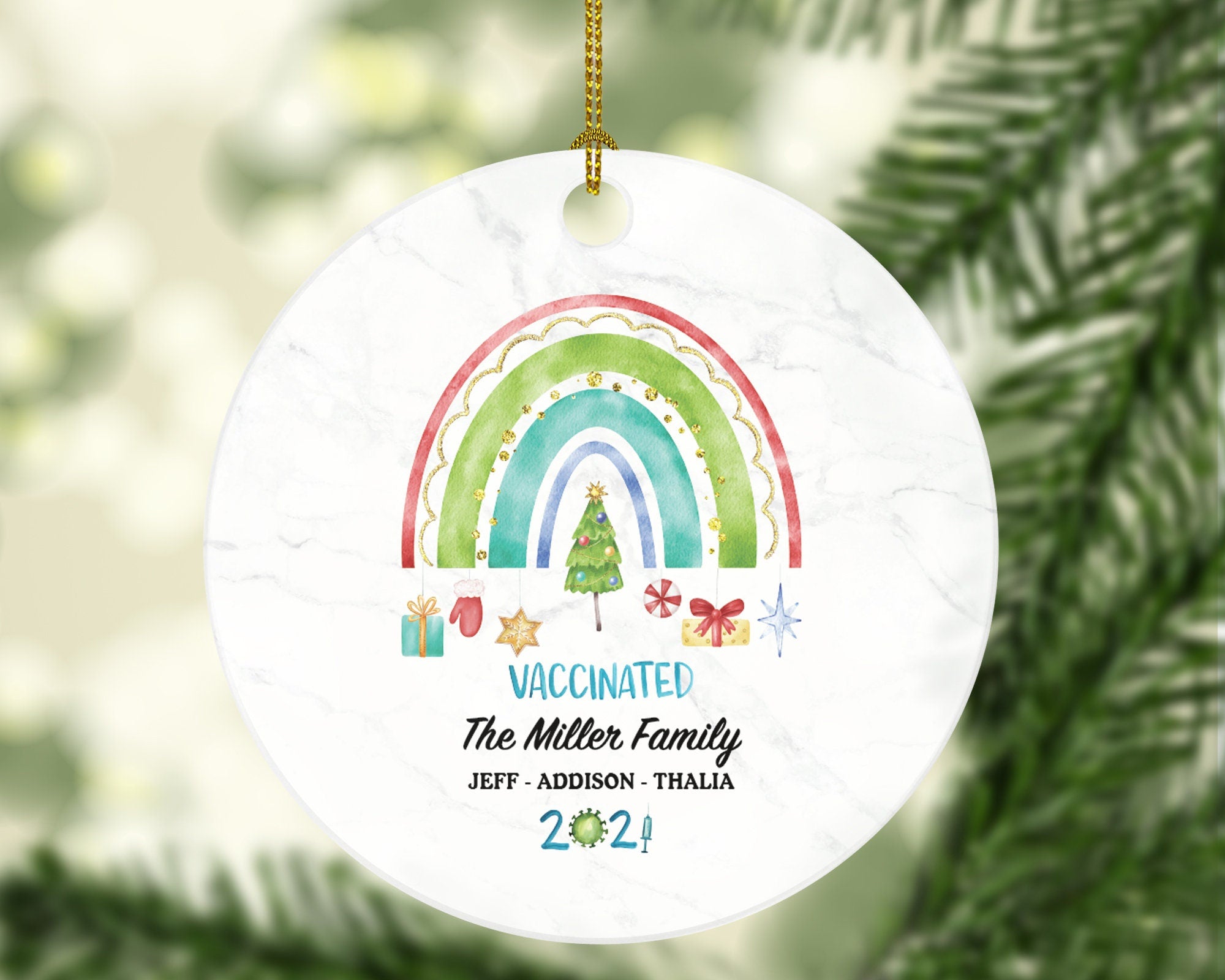 Covid Vaccinated Family Christmas Ornament - Personalized  Covid-19 Vaccine Fully Vaccinated Family Ornament