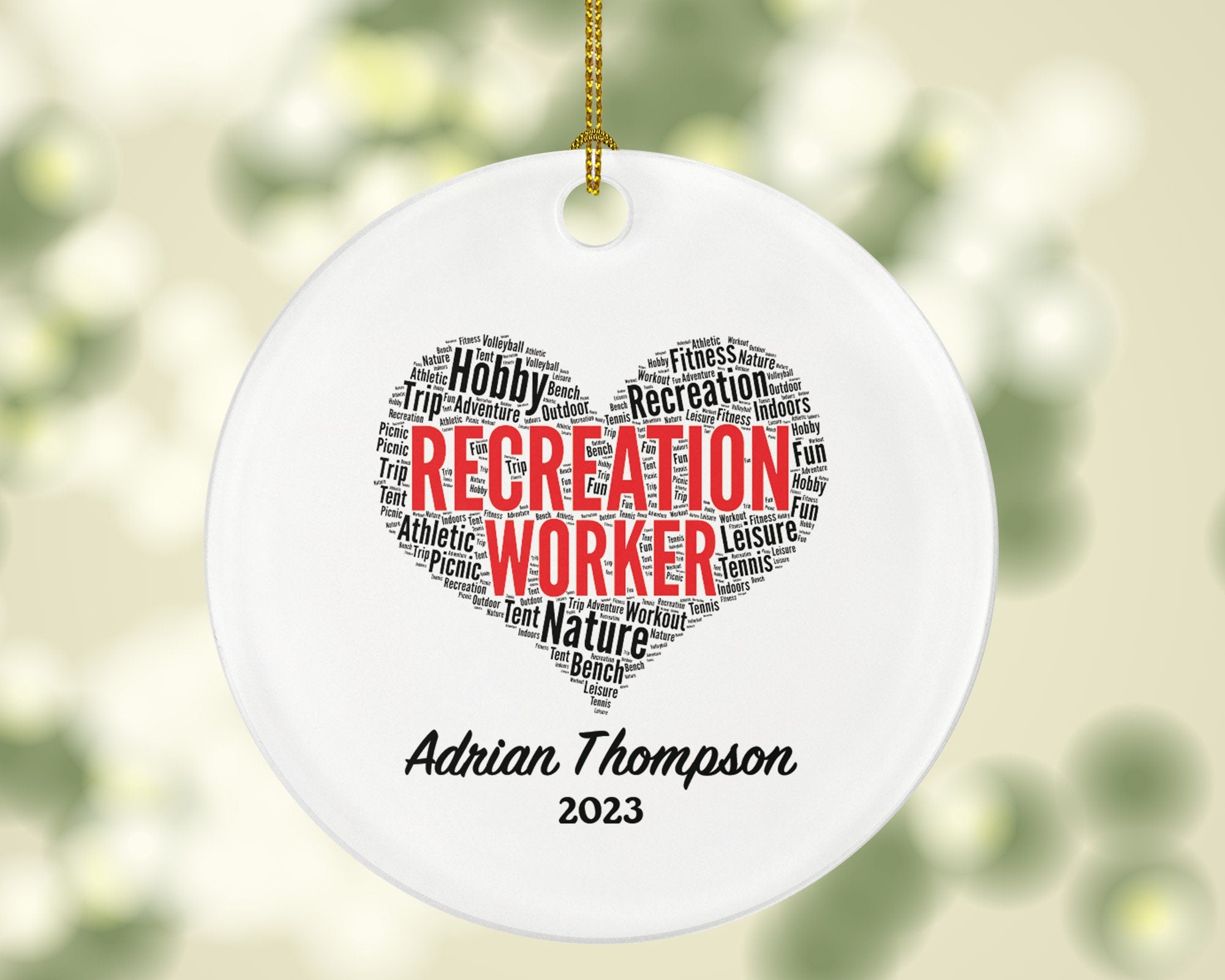 Recreation Worker Ornament Personalized - Word Art Christmas Gift for a Recreation Worker Custom Name