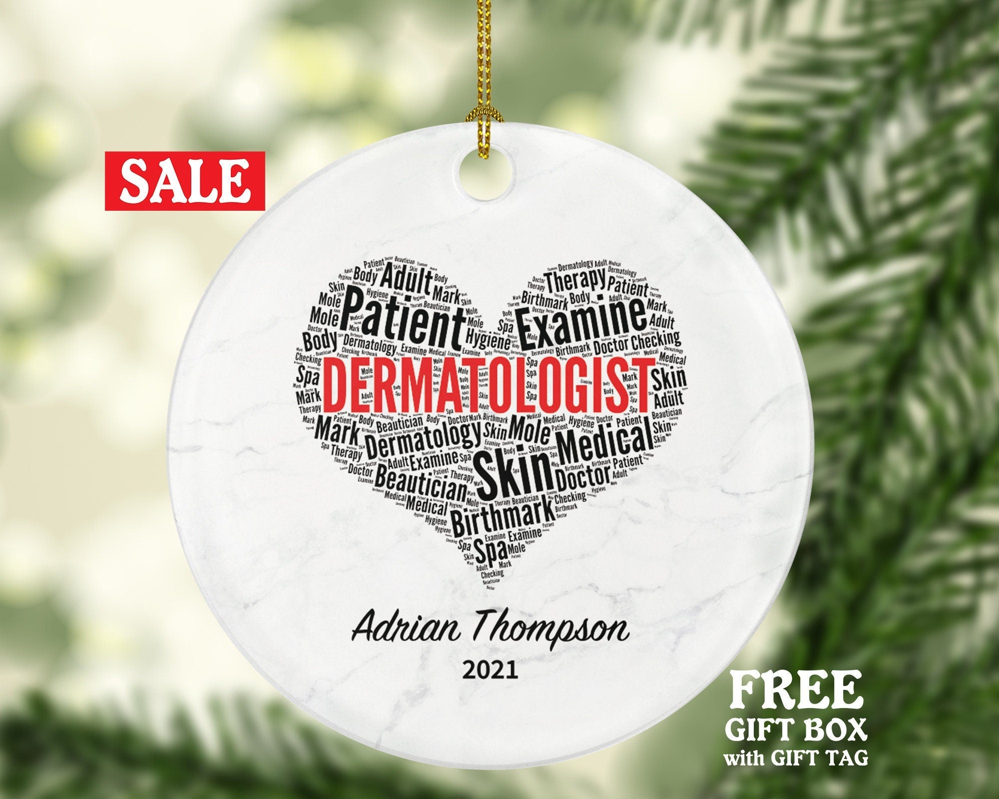 Dermatologist Christmas Ornament Personalized, Medical Doctor Skin Hair Nail Treatment Custom Gift from a Patient