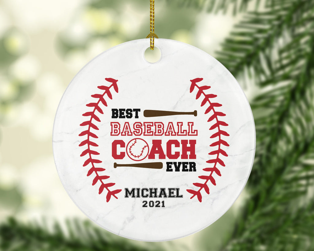 Best Baseball Coach Ever Christmas Ornament Personalized - Player Gamer Sports Decorations Hobby Occupation Custom Gift Play Game