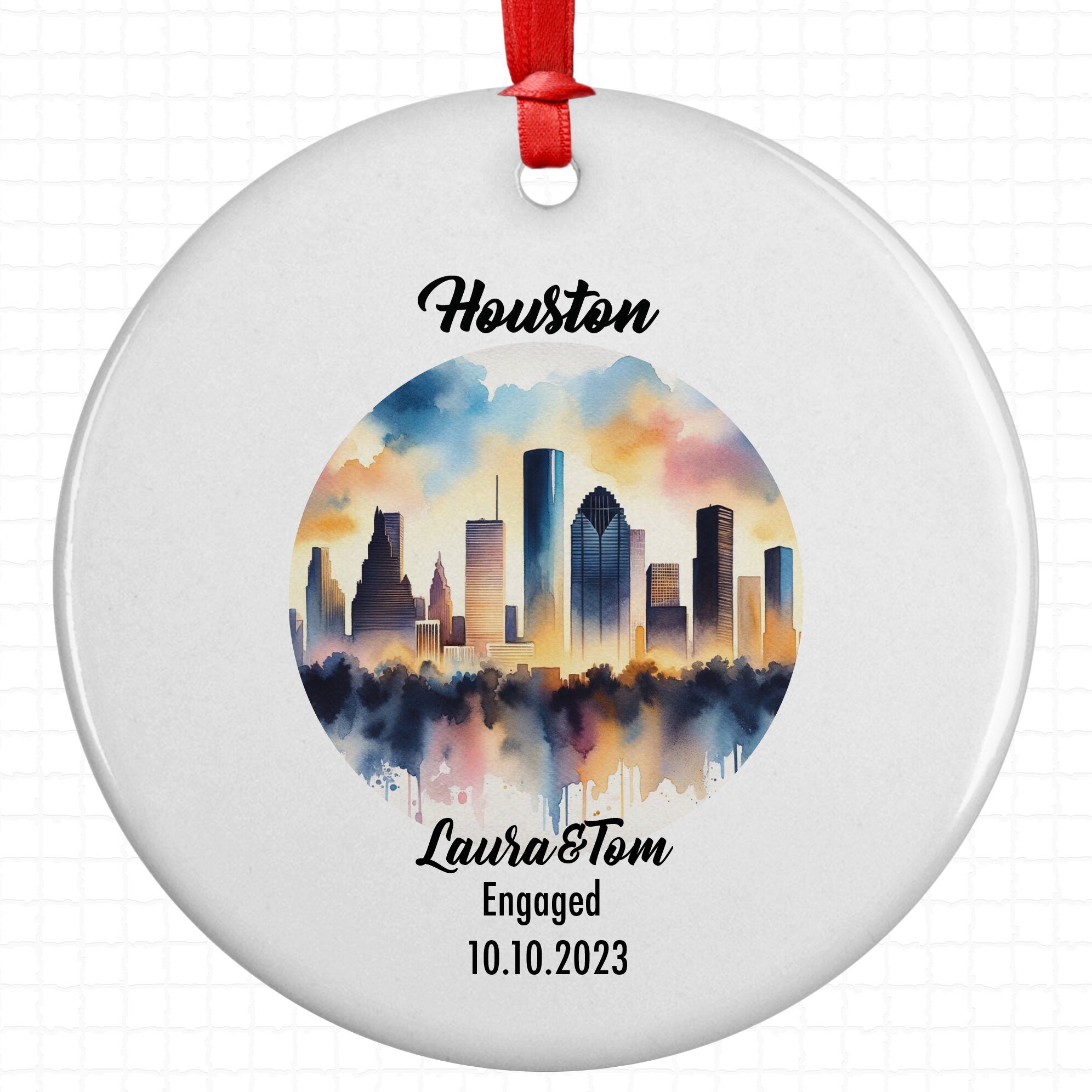 Houston Ornament, Engagement, Married, Travel, Gift for Engaged Couple, Engagement Gift, Trip, Vacation Souvenir