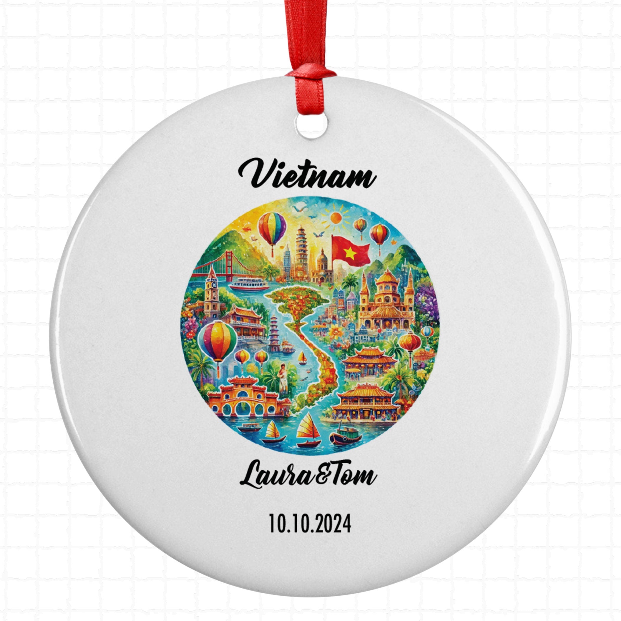 Vietnam, Ornament, Engagement, Married, Travel, Gift for Engaged Couple, Engagement Gift, Trip, Vacation Souvenir