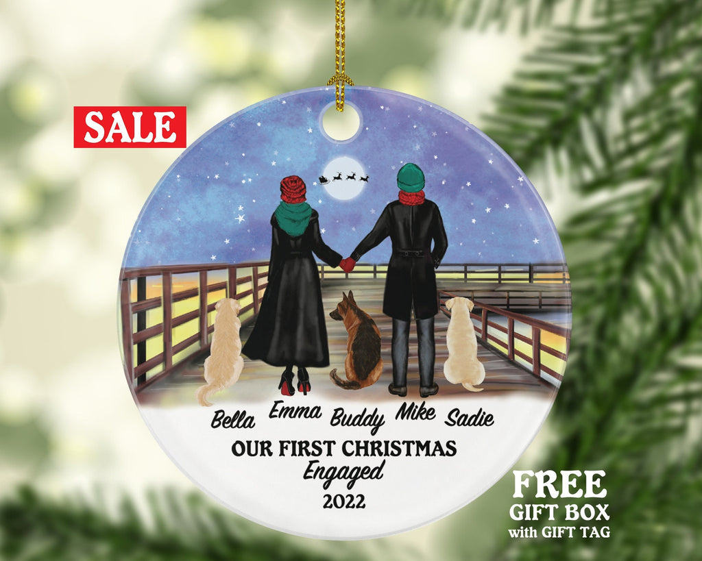 Engaged Dog Cat Pet Owner Couple Personalized Christmas Ornament First Engagement Announcement Custom Lover Gift Fur Holiday Rescue Breeds