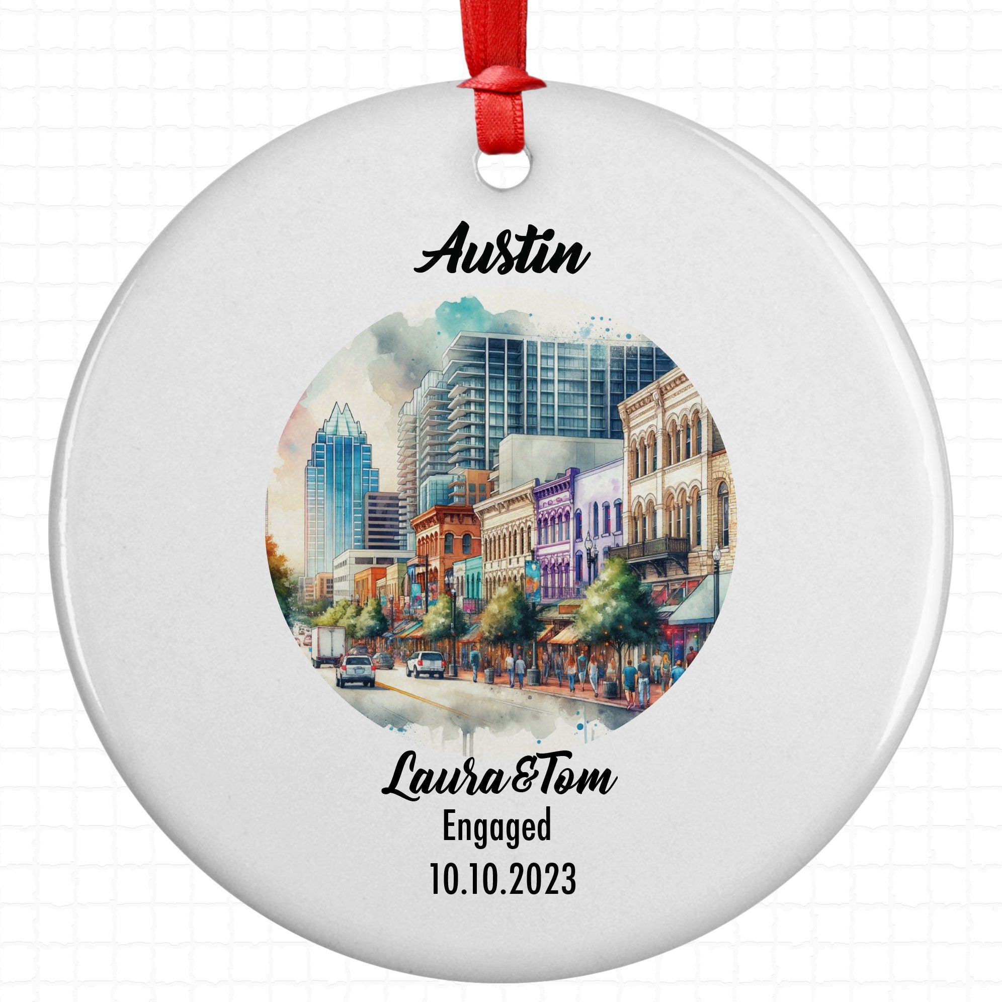 Austin Downtown Ornament, Engagement, Married, Travel, Gift for Engaged Couple, Engagement Gift, Trip, Vacation Souvenir