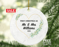 First Christmas as Mr & Mrs Married Couple Christmas Ornament Personalized - Newlywed Christmas First Custom Gift - Greenery Heart