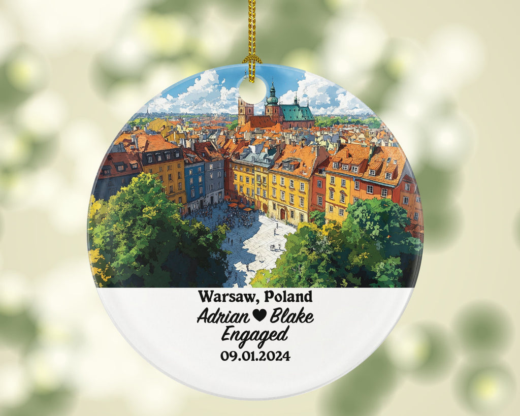 Warsaw Christmas Ornament Personalized - Poland Engaged Married Family Together Couple Travel Honeymoon Engagement Marriage