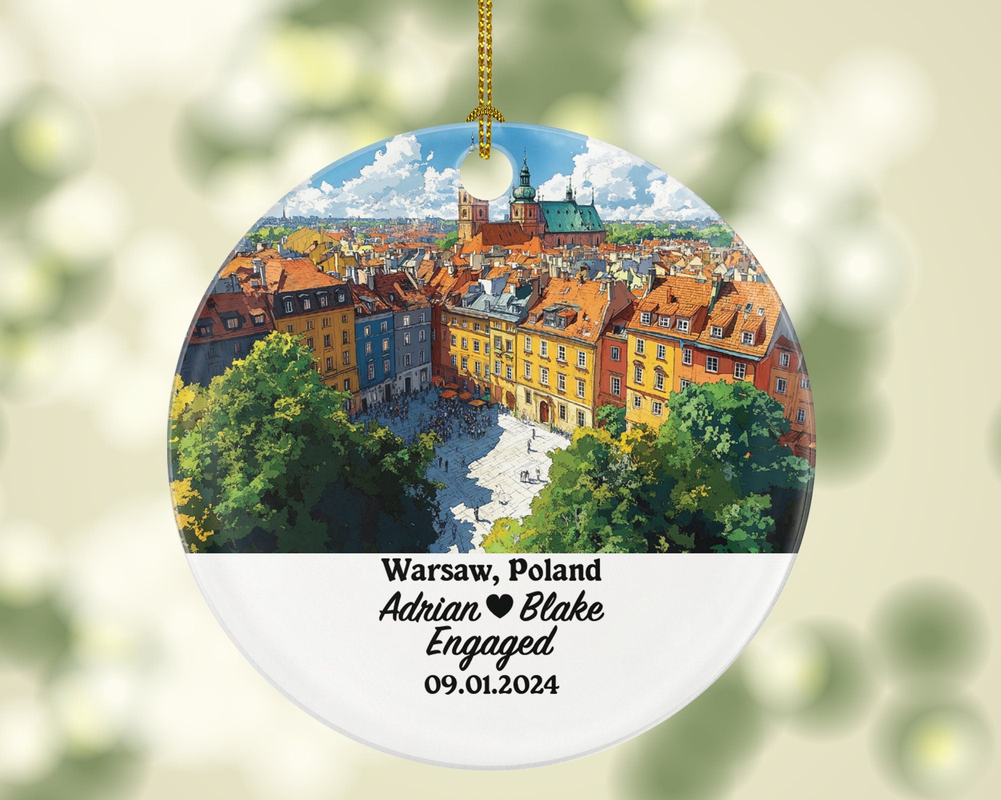Warsaw Christmas Ornament Personalized - Poland Engaged Married Family Together Couple Travel Honeymoon Engagement Marriage