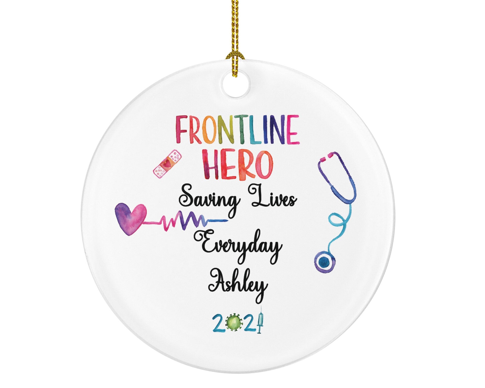 Frontline Heroes Medical Health Worker Doctor Christmas Ornament, Custom Gift from Patient for Nurse Physician Physical Therapist MD RN PT