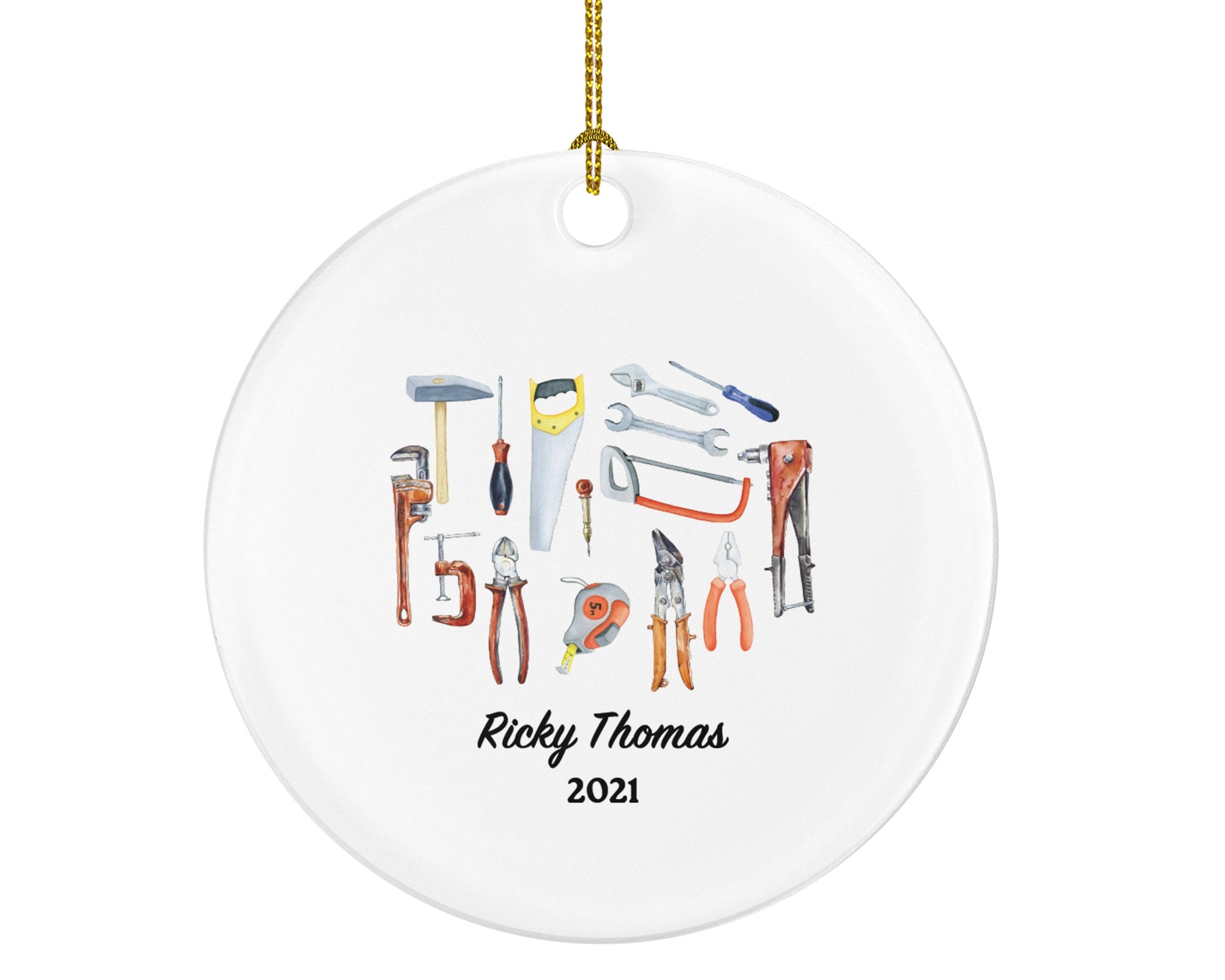 Handyman Tools Set Christmas Ornament, Personalized Carpenter Fix It, Contractor Husband Uncle Repair Man Xmas Custom Name