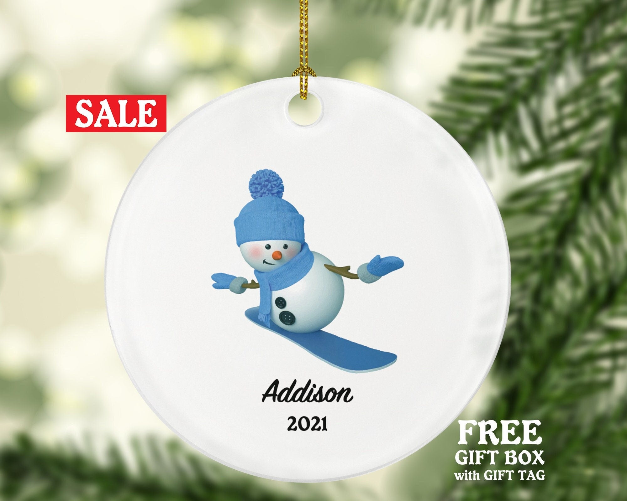 Snowboard Christmas Ornament Personalized, Snowboard Trip Vacation, Winter Sports Ornament