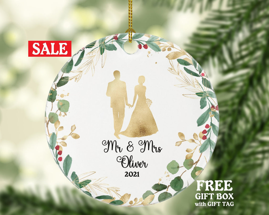 Mr & Mrs Married Couple Christmas Ornament Personalized - Newlywed First Christmas as Mr. and Mrs. Custom Gift