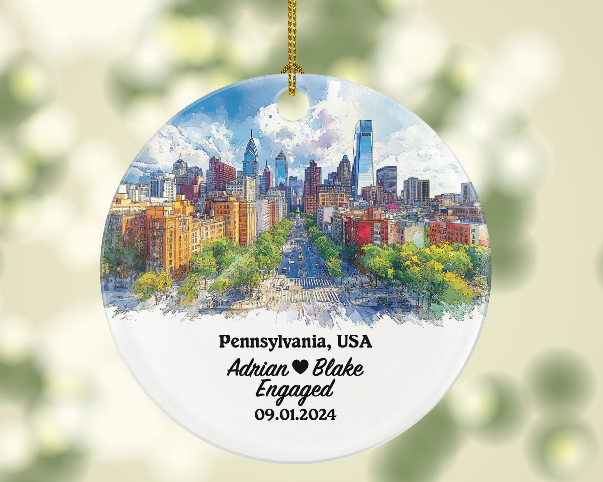 Pennsylvania Christmas Ornament Personalized - PA Engaged Married Family Together Couple Travel Honeymoon Engagement Marriage