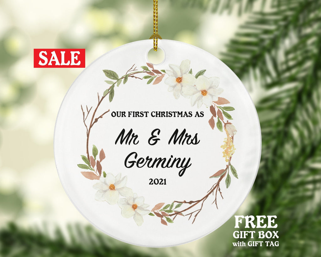 Our First Christmas as Mr & Mrs Married Couple Christmas Ornament Personalized - Newlywed Mr. and Mrs. Custom Gift