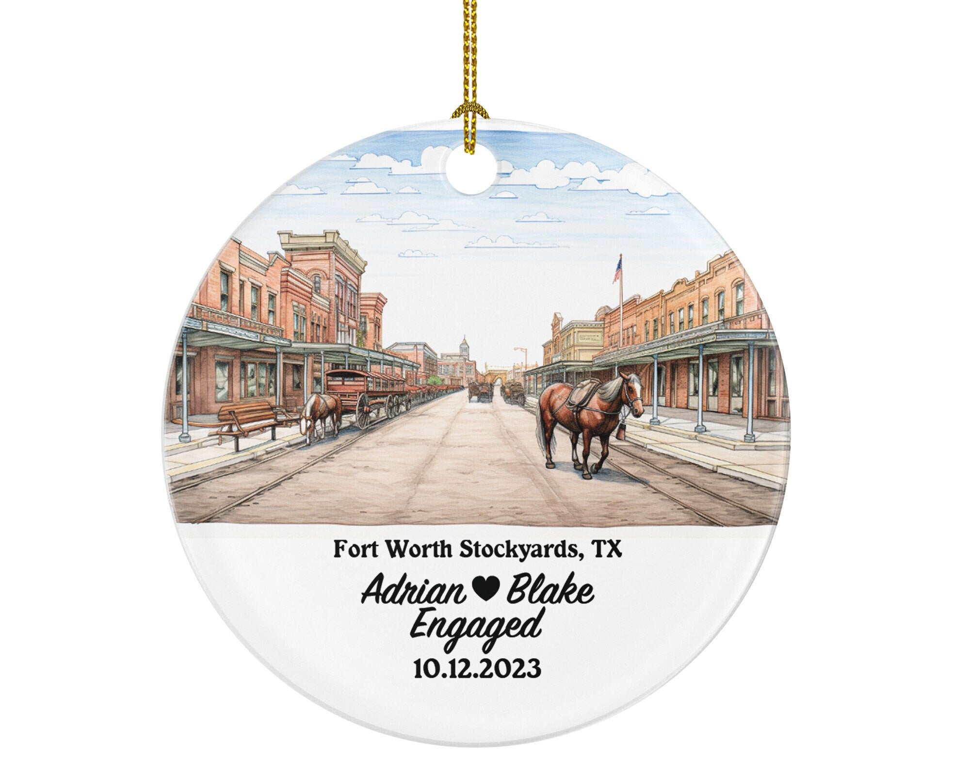 Fort Worth Stockyards Texas Christmas Ornament Personalized - TX Engaged Married Family Together Couple Travel Honeymoon Engagement Marriage
